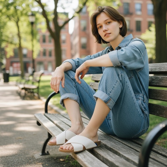 Rothy's | The Weekend Slide Sandal Open Toe Crossing Hemp Straps Size 8.5 - Picture 2 of 10